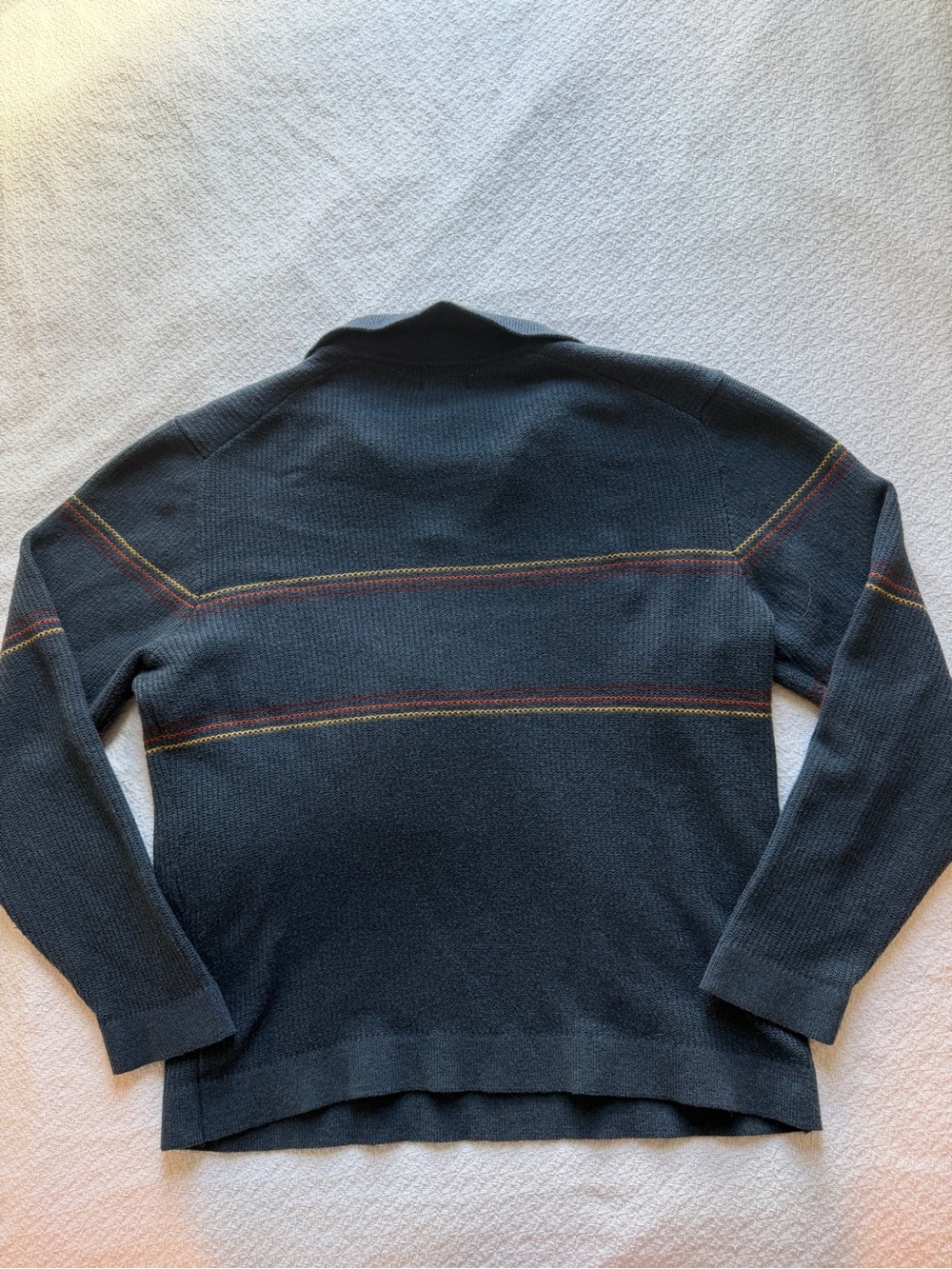 Marine Layer Liam Long Sleeve Sweater Polo Navy Sunset Stripe Large - Picture 2 of 7
